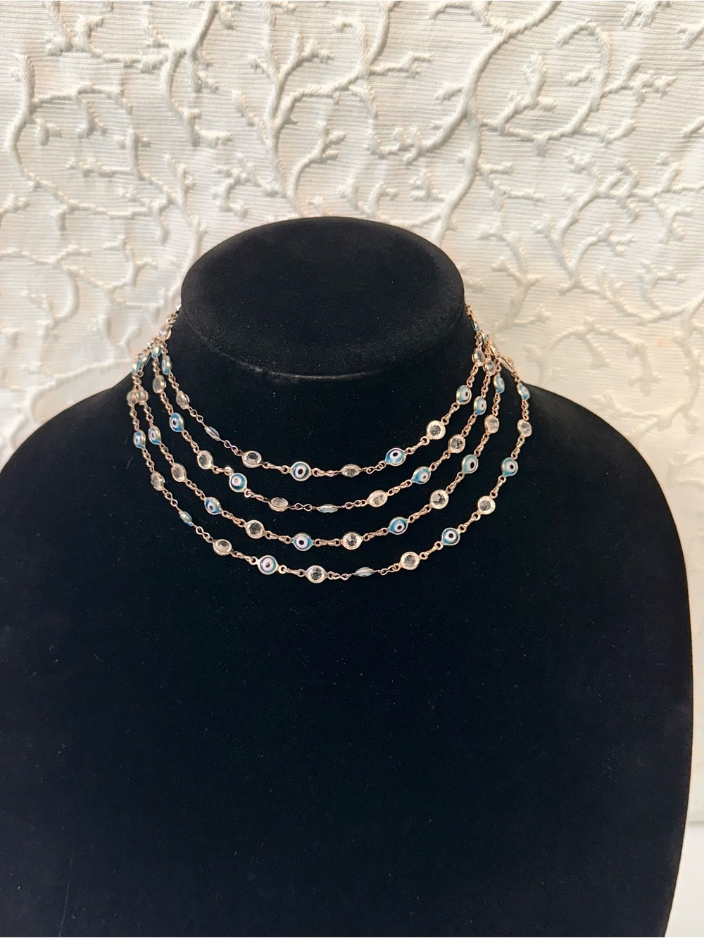 Layered Rose Gold Evil Eye Beaded Choker Necklace - Women's Jewelry